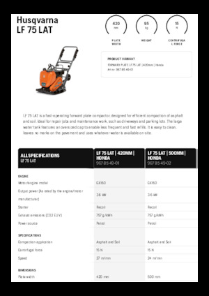 Rüttelplatten in einer Richtung Husqvarna LF 75 LAT