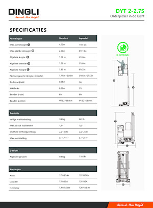 Senkrechtmast-Arbeitsbühnen Dingli DYT2-2.7S