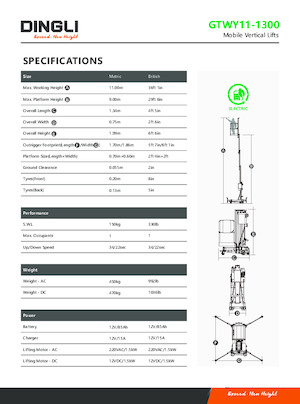 Senkrechtmast-Arbeitsbühnen Dingli GTWY11-1300
