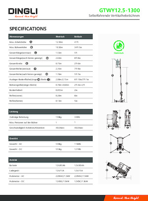 Senkrechtmast-Arbeitsbühnen Dingli GTWY12.5-1300