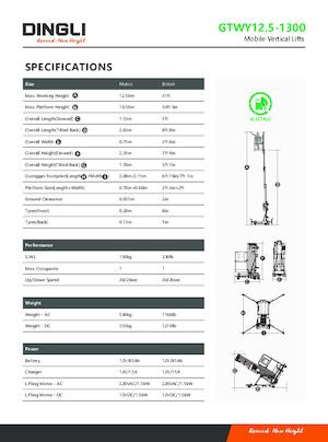 Senkrechtmast-Arbeitsbühnen Dingli GTWY12.5-1300