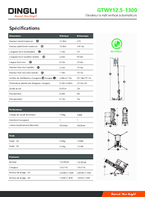 Senkrechtmast-Arbeitsbühnen Dingli GTWY12.5-1300