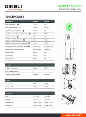 Senkrechtmast-Arbeitsbühnen Dingli GTWY12.5-1300