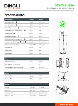 Senkrechtmast-Arbeitsbühnen Dingli GTWY14-1300