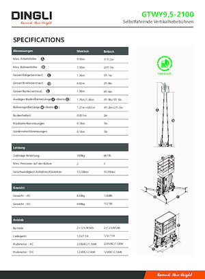 Senkrechtmast-Arbeitsbühnen Dingli GTWY9.5-2100