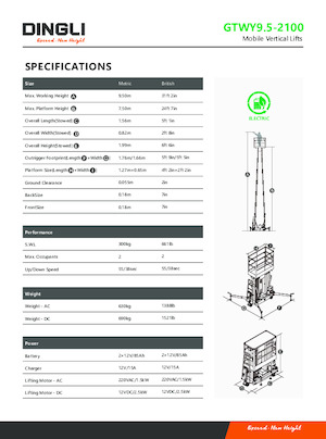 Senkrechtmast-Arbeitsbühnen Dingli GTWY9.5-2100
