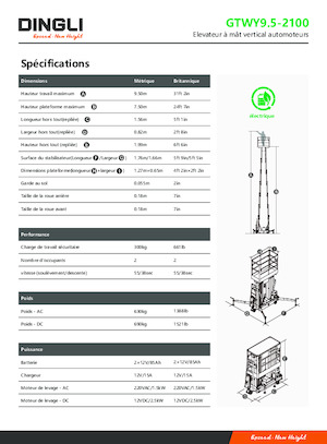 Senkrechtmast-Arbeitsbühnen Dingli GTWY9.5-2100