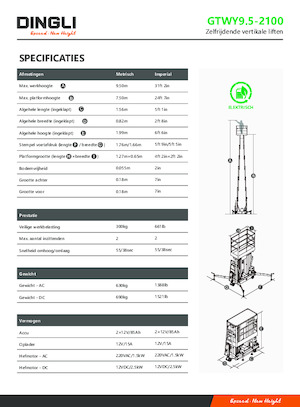 Senkrechtmast-Arbeitsbühnen Dingli GTWY9.5-2100