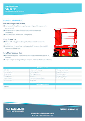 Senkrechtmast-Arbeitsbühnen Sinoboom VM120E