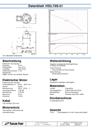 Abwasser-Schlammpumpen Tsurumi-Pumpen HS3.75S