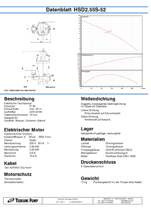 Abwasser-Schlammpumpen Tsurumi-Pumpen HSD2.55S