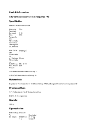 Abwasser-Schlammpumpen ABS-Pumpen J 12 D