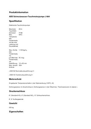 Abwasser-Schlammpumpen ABS-Pumpen J 604 HD