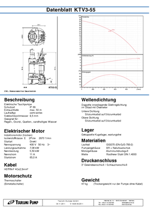 Abwasser-Schlammpumpen Tsurumi-Pumpen KTV3-55