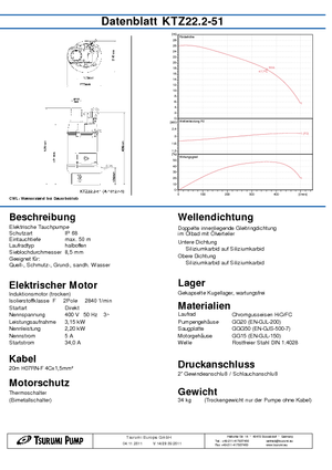 Abwasser-Schlammpumpen Tsurumi-Pumpen KTZ22.2-51