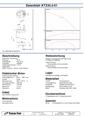 Abwasser-Schlammpumpen Tsurumi-Pumpen KTZ45.5-51