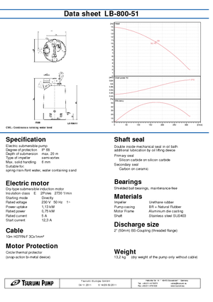Abwasser-Schlammpumpen Tsurumi-Pumpen LB-800