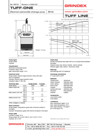 Abwasser-Schlammpumpen Grindex Tuff one W
