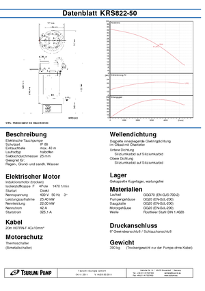 Schmutzwasserpumpen Tsurumi-Pumpen KRS822-50