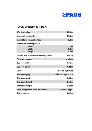 Anhänger-Gelenkarbeitsbühnen Paus Worklift GT 16 A