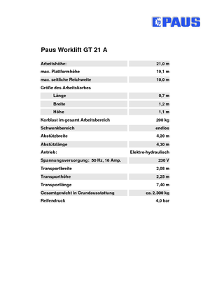 Anhänger-Gelenkarbeitsbühnen Paus Worklift GT 21 A