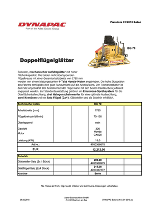 Rotationsglätter (Doppel) besitzbar Dynapac BG 70